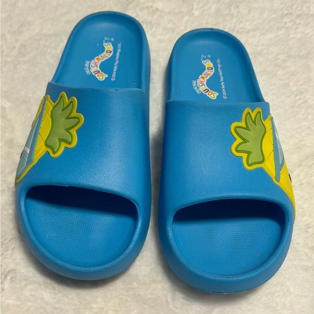 Squishmallow Sandals Slides Pineapple Blue Women’s Size 9/10 EUC Cute Fun Kitsch